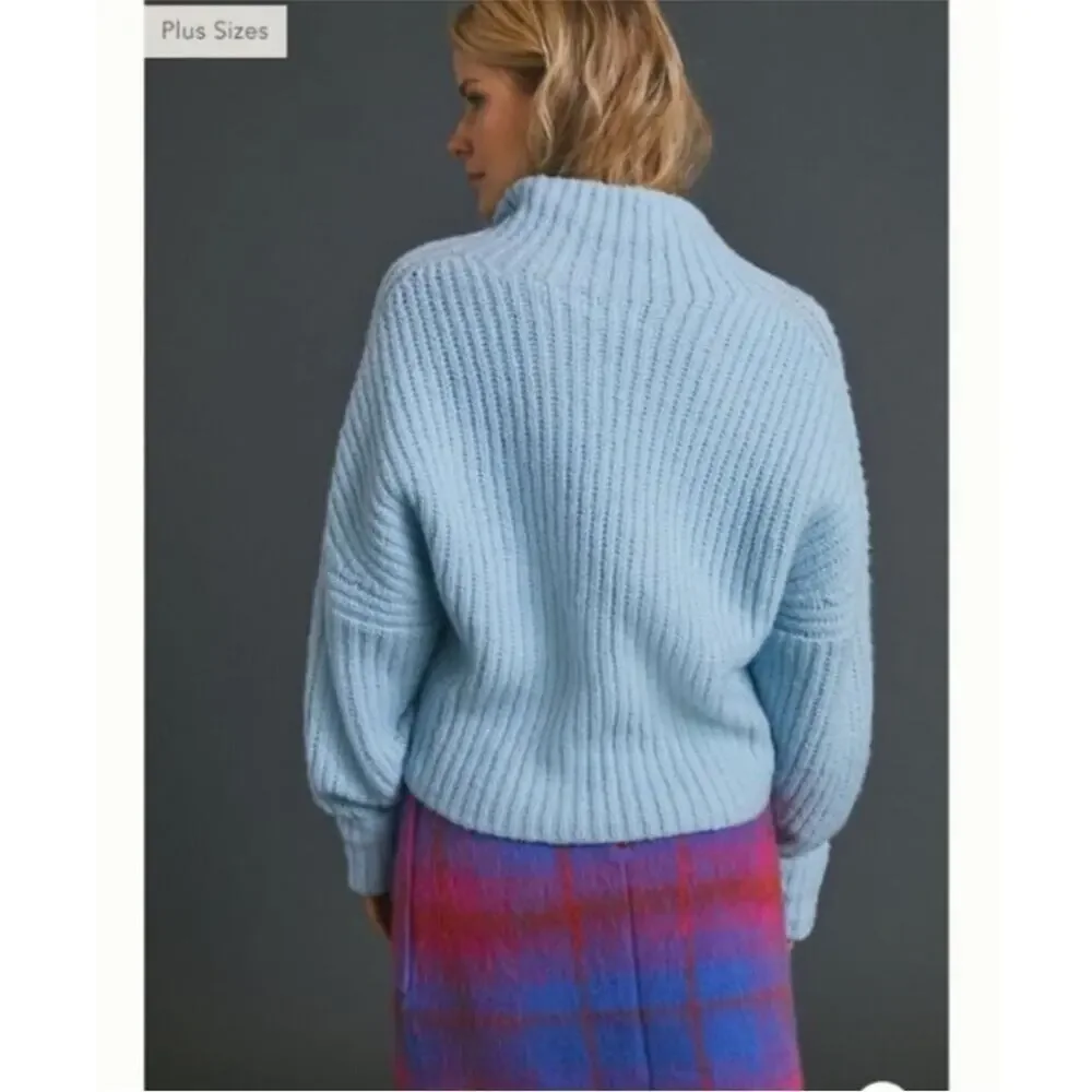 Anthropologie Maeve Athena Cowl Neck Sweater Pullover Alpaca Wool Blue XL